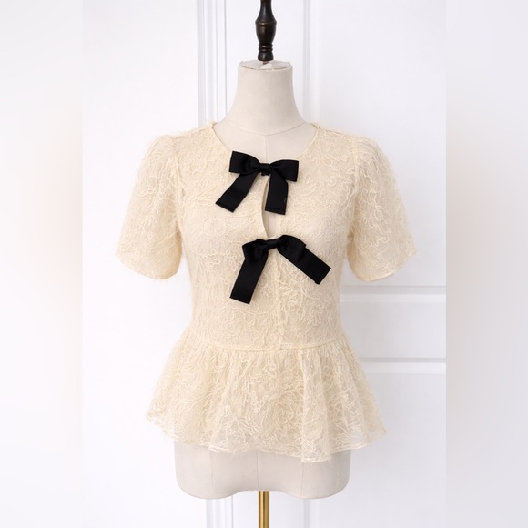 Joie Tops - Joie Cream Lace Bow Front Peplum Top S | New with Tags